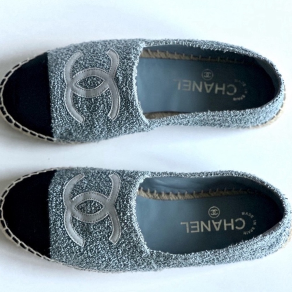 CHANEL Fabric Grosgrain CC Espadrilles 38 Blue Light - Picture 5 of 9